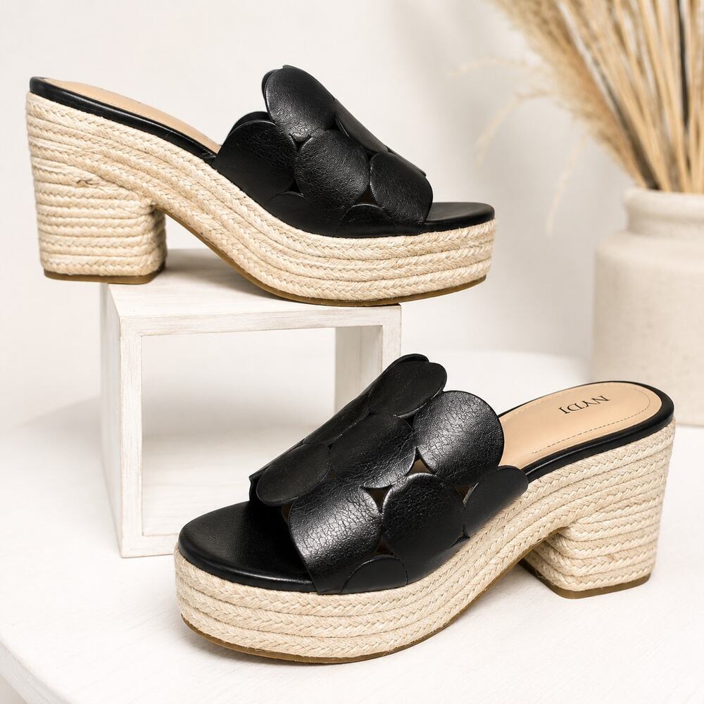 NYDJ Black Leather Mule Platform Sandal Summer Beach Party Sz 10